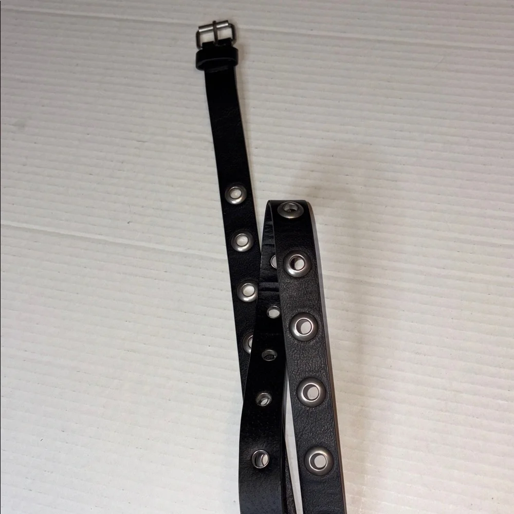 Vegan leather silver grommet black belt